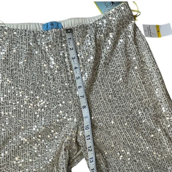 The CeCe Silver Sequin Pants Straight Leg Elastic Waist Band Stretchy Medium - Picture 12 of 15